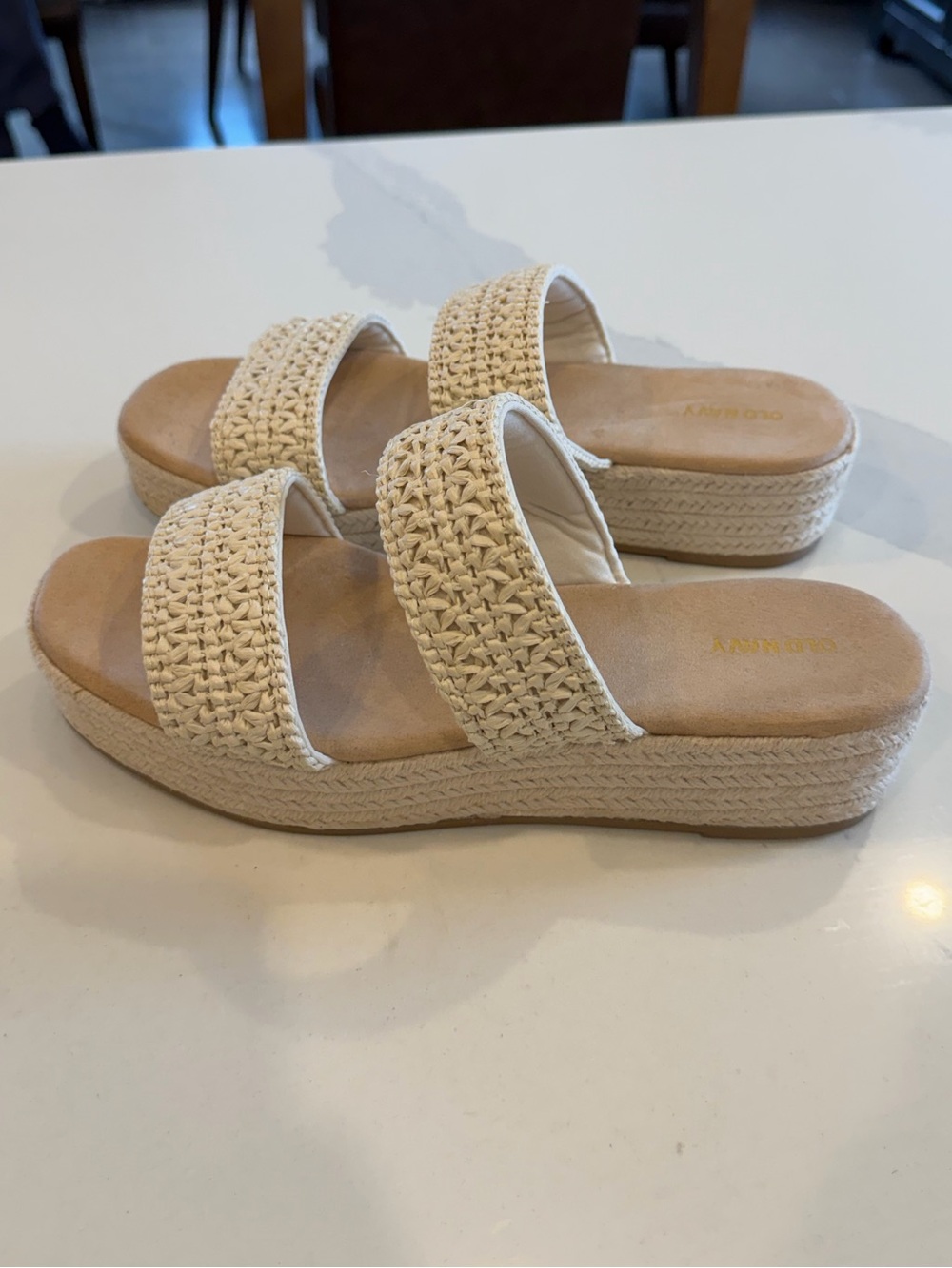 Old Navy Cream Espadrille Platform Sandals Size 10 - Picture 2 of 5